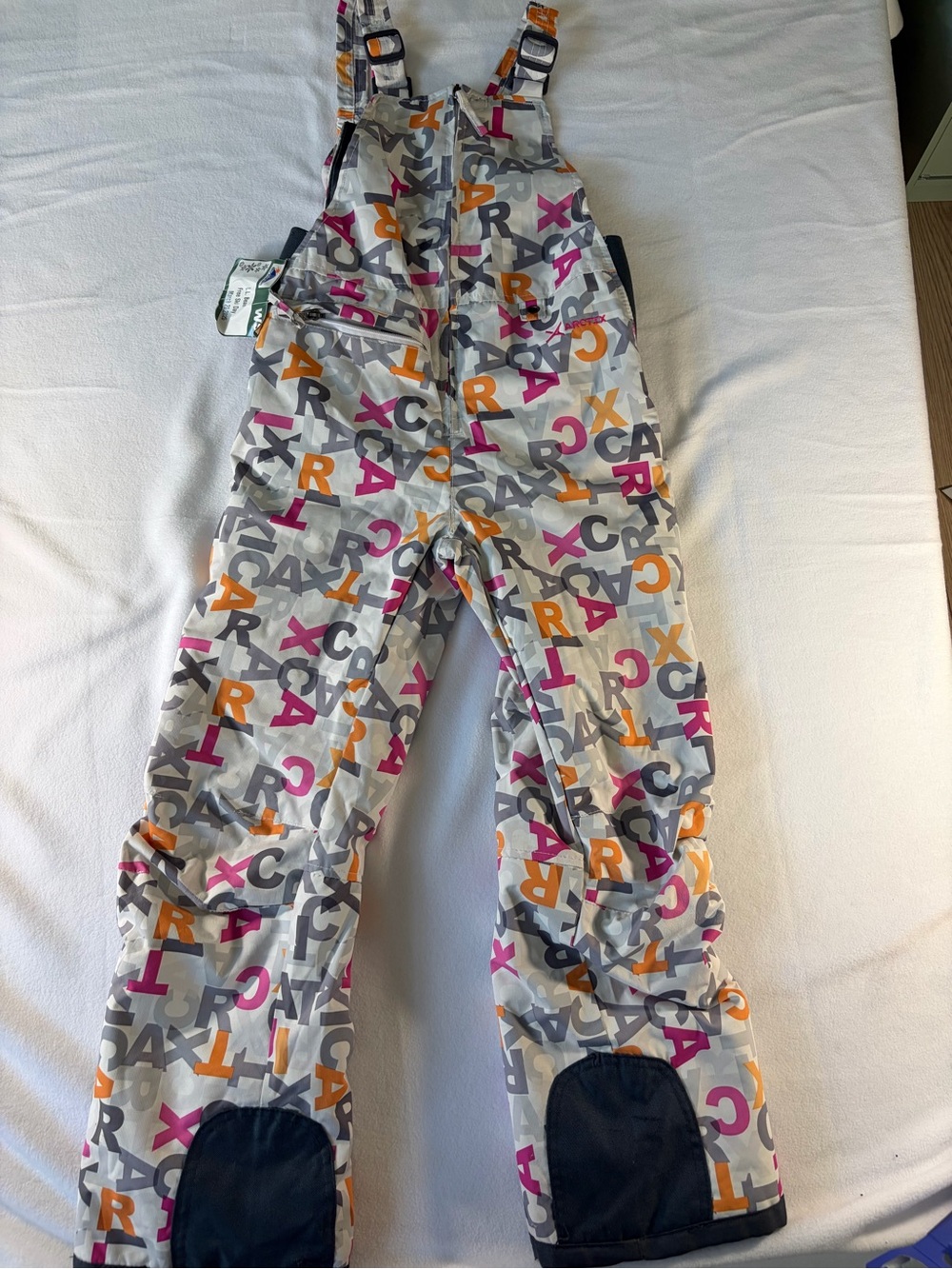 Arctix Kids Waterproof Bib Snow Pants with Gray, Pink &‎ Orange Letter Print